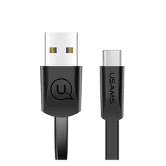 USAMS U2 adatkábel és töltő (USB - Type-C, gyorstöltés támogatás, 120cm, lapos kábel) FEKETE (SJ200TC01) (SJ200TC01)