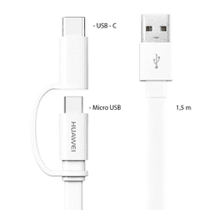 Huawei AP55S USB --> Micro USB / USB Type-C kábel fehér (04071417) (04071417)