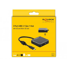DELOCK 3 portos USB 3.1 Gen 1 Hub + kártyaolvasó (64045) (64045)