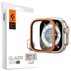 Spigen Apple Watch Ultra (49 mm), Kijelzővédő fólia, ütésálló fólia (az íves részre is!), Tempered Glass (edzett üveg), Glastr Slim Pro, narancssárga (136731)