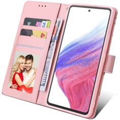 TokShop Samsung Galaxy A54 5G SM-A546B, Oldalra nyíló tok, stand, mágnes csattal, virágoskert minta, TP Wallett Garden, rózsaszín/színes