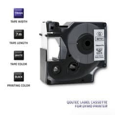 Qoltec szalag DYMO D1 45803, 45808 | 19mm x 7m | Fehér/Fekete nyomtatás