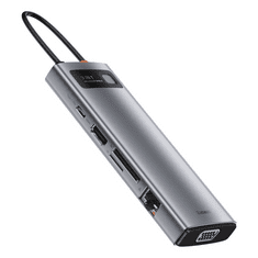 BASEUS Metal Gleam Series 9 az 1-ben hub, USB-C --> 3xUSB 3.0, HDMI, USB-C PD, Ethernet RJ45, microSD/ SD, VGA (CAHUB-CU0G) (CAHUB-CU0G)