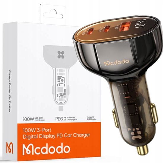 Mcdodo Autótöltő, Mcdodo, USB/USB-C, PD 100W LCD, barna CC-2310
