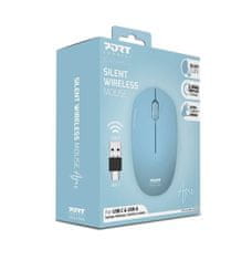 Port Designs PORT CONNECT Wireless COLLECTION, vezeték nélküli egér, USB-A és USB-C dongle, 2,4 GHz, 1600 DPI, cián