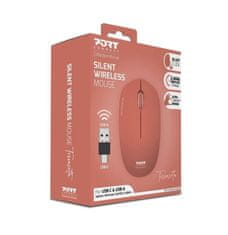 Port Designs PORT CONNECT Wireless COLLECTION, vezeték nélküli egér, USB-A és USB-C dongle, 2,4 GHz, 1600 DPI, tégla