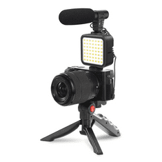 Platinet Vlog kit, tripod állvány+mikrofon+LED videolámpa+mobiltartó (PMVG4IN1)