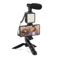 Platinet Vlog kit, tripod állvány+mikrofon+LED videolámpa+mobiltartó (PMVG4IN1)
