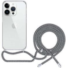 Spello Crossbody iPhone 15 tok zsinórral, átlátszó/fekete és fehér zsinórral