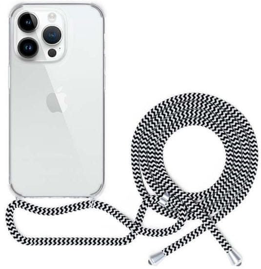 Spello Crossbody nyakpánttal ellátott védőtok iPhone 15 Pro számára, átlátszó/fekete-fehér zsinór