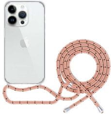Spello Crossbody iPhone 15 védőburkolat zsinórral, átlátszó/rózsaszín zsinórral