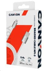 Canyon Lightning töltőkábel MFI-3, fonott, Apple tanúsítvánnyal, hossza 1 m, sötétszürke