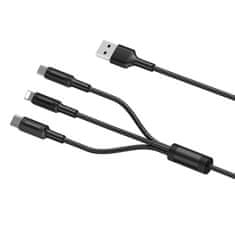 X TECH 3 az 1-ben USB töltőkábel/USB C/Micro USB/Lightning