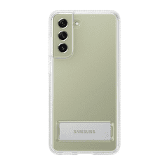 SAMSUNG Galaxy S21 FE 5G SM-G990, Műanyag hátlap védőtok, dupla rétegű, gumírozott, kitámasztóval, átlátszó, gyári (RS114533)