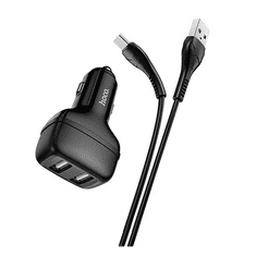 Hoco Z36 autós töltő 2 USB aljzat (5V / 2400mA + Type-C kábel) FEKETE (Z36_T_B) (Z36_T_B)