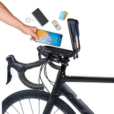 TokShop Univerzális, kerékpáros / biciklis tartó, táska, 6.5&quot;, kormányra szerelhető, vízálló, napellenző, fülhallgató kimenet, TP XT3 Bike, fekete (115356)