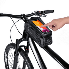 TokShop Univerzális, kerékpáros / biciklis tartó, táska, 6.5&quot;, vázra szerelhető, vízálló, napellenző, fülhallgató kimenet, TP XT5 Bike, fekete (115354)