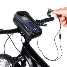 TokShop Univerzális, kerékpáros / biciklis tartó, táska, 6.5&quot;, kormányra szerelhető, vízálló, napellenző, fülhallgató kimenet, TP XT3 Bike, fekete (115356)