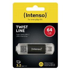 Intenso Pen Drive 64GB Twist Line USB 3.2 Gen 1x1 fekete (3539490) (intenso3539490)