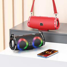 Hoco Bluetooth hordozható hangszóró, 2 x 5W, v5.0, Beépített FM rádió, TF kártyaolvasó, USB aljzat, 3.5mm, RGB világítás, felakasztható, vízálló, HC12, piros (136911)