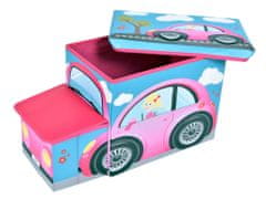 ShopJK Összecsukható zsámoly - játék doboz rózsaszín autó
