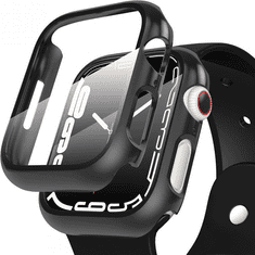 TokShop Apple Watch 7-8 (41mm), Műanyag védőkeret, kijelzővédő üveggel, szíj nélkül, TP Defense360, fekete (136921)