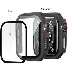 TokShop Apple Watch 7-8 (45mm), Műanyag védőkeret, kijelzővédő üveggel, szíj nélkül, TP Defense360, fekete (136923)