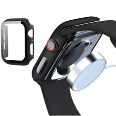 TokShop Apple Watch 7-8 (41mm), Műanyag védőkeret, kijelzővédő üveggel, szíj nélkül, TP Defense360, fekete (136921)