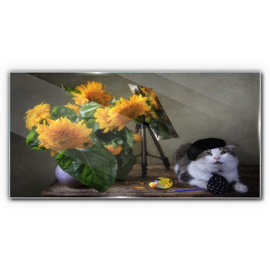 COLORAY.HU Üvegkép Virágok állati macska