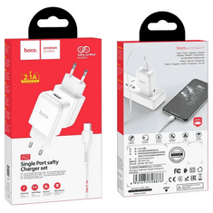 Hoco Hálózati töltő adapter, 10W, USB aljzat, USB Type-C kábellel, N2 Vigour, fehér (121392)