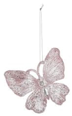 STREFA Karácsonyi pillangó dekoráció 11cm műanyag rózsaszín (2db)