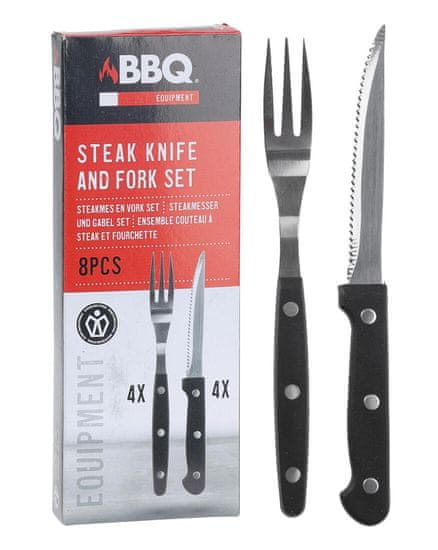 BBQ Steak evőeszközök (4+4db) rozsdamentes acél, műanyag nyéllel