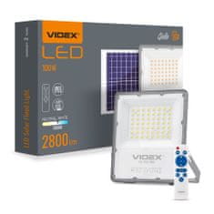VIDEX Napelemes LED reflektor 56x LED 100W 2800lm 5000K IP65 szürkületérzékelővel és távirányítóval
