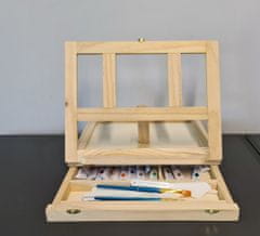 BigBuy 2 az 1-ben fából készült festőkészlet praktikus bőröndben, kihajtható festőállvánnyal - 46 elem (BB-19177)