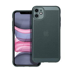 TokShop Apple iPhone 11, Műanyag hátlap védőtok, légáteresztő, lyukacsos minta, Breezy, sötétzöld (RS142644)