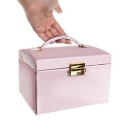 BigBuy Kulcsra zárható tágas, elegáns, hordozható ékszerdoboz – 20 különböző rekesszel, rózsaszín (BB-6400)