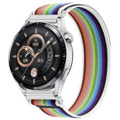 BStrap Velcro Nylon szíj Huawei Watch GT3 46mm, white rainbow