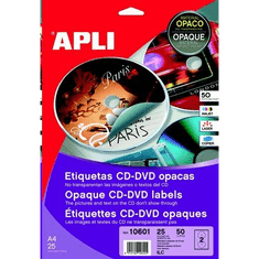 Apli CD/DVD etikett, A4, teljes lefedettségű, matt 50 darab (LCA10808) (LCA10808)