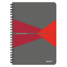 LEITZ spirálfüzet, A5, kockás, 90 lap, "Office", szürke-piros (E44980025) (E44980025)