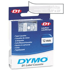 Dymo "D1" Feliratozógép szalag 12 mm x 7 m fehér-víztiszta (45020) (45020)