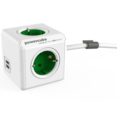 Allocacoc PowerCube Extended USB hálózati elosztó 1.5m fehér-zöld (1402GN/DEEUPC) (1402GN/DEEUPC)