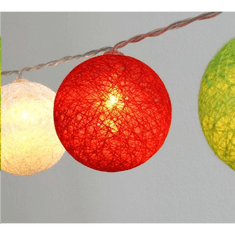 Iris Gömb alakú 6cm/színes fonott/3m/piros-fehér-zöld/20db LED-es/USB-s fénydekoráció (104-32) (104-32)