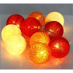 Iris Gömb alakú 6cm/színes fonott/1,5m/piros-narancs-meleg fehér/10db LED-es/USB-s fénydekoráció (104-10) (104-10)