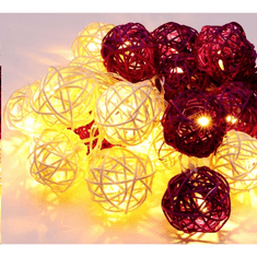 Iris Gömb alakú fonott/rattan/4m/meleg fehér + lila/20db LED-es/3xAA elemes fénydekoráció (101-03) (101-03)