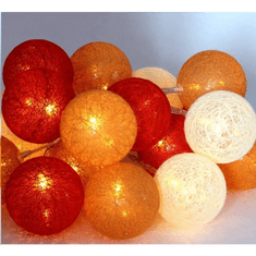Iris Gömb alakú 6cm/színes fonott/3m/piros-narancs-meleg fehér/20db LED-es/USB-s fénydekoráció (104-26) (104-26)
