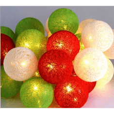 Iris Gömb alakú 6cm/színes fonott/4,5m/piros-fehér-zöld/30db LED-es/USB-s fénydekoráció (104-48) (104-48)