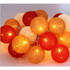 Iris Gömb alakú 6cm/színes fonott/4,5m/piros-narancs-meleg fehér/30db LED-es/USB-s fénydekoráció (104-42) (104-42)