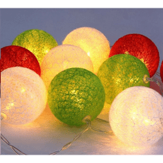 Iris Gömb alakú 6cm/színes fonott/1,5m/piros-fehér-zöld/10db LED-es/USB-s fénydekoráció (104-16) (104-16)