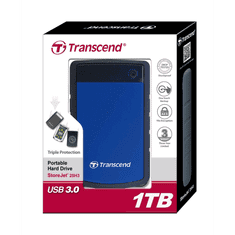 Transcend 1TB 2.5" Triple Shock külső winchester USB 3.0 (TS1TSJ25H3B) ütésálló fekete-kék (TS1TSJ25H3B)