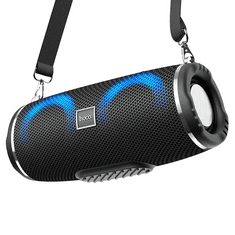 Hoco Bluetooth hordozható hangszóró, 2 x 5W, v5.0, Beépített FM rádió, TF kártyaolvasó, USB aljzat, 3.5mm, RGB világítás, felakasztható, vízálló, HC12, fekete (136909)